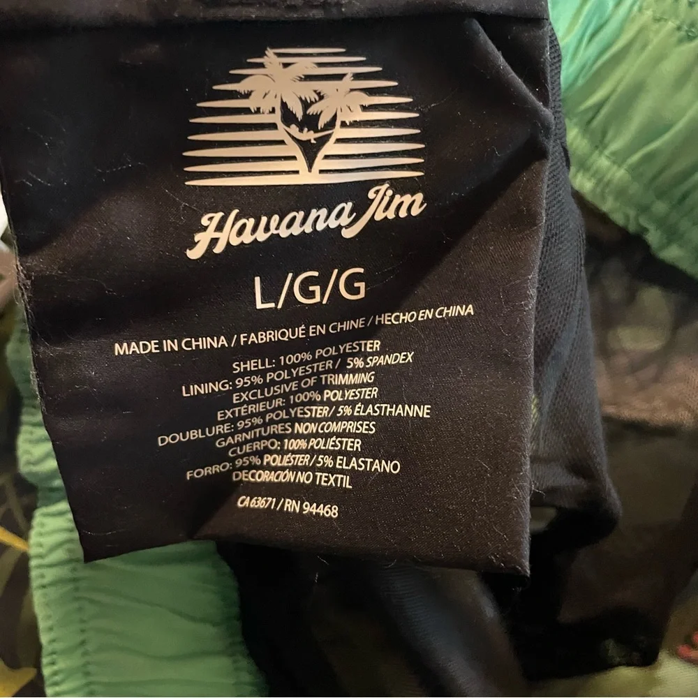 Havana Jim Mens Tropical Avocado Floral Swim Trunks Cargo Pocket Green Large NWT